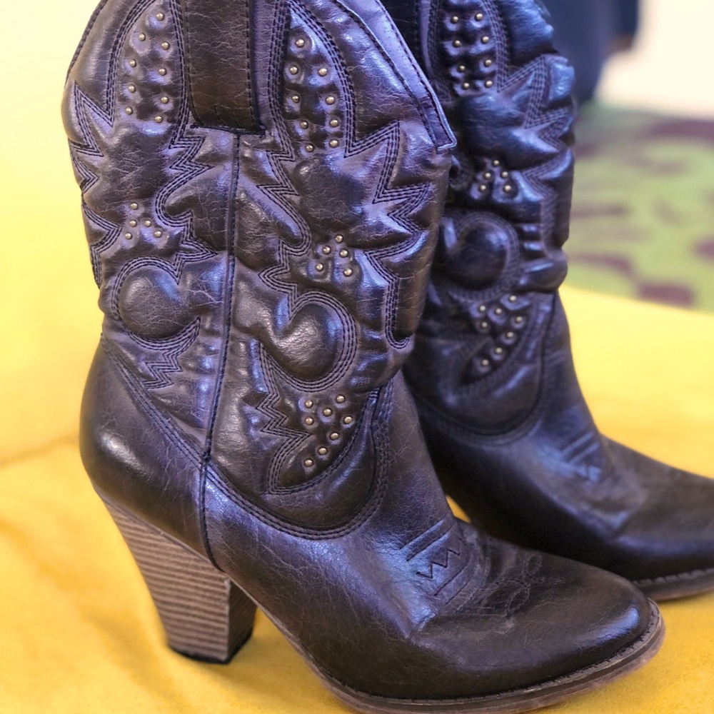 Mia LaRue Cowgirl Boot in Brown with bronze stud detailing